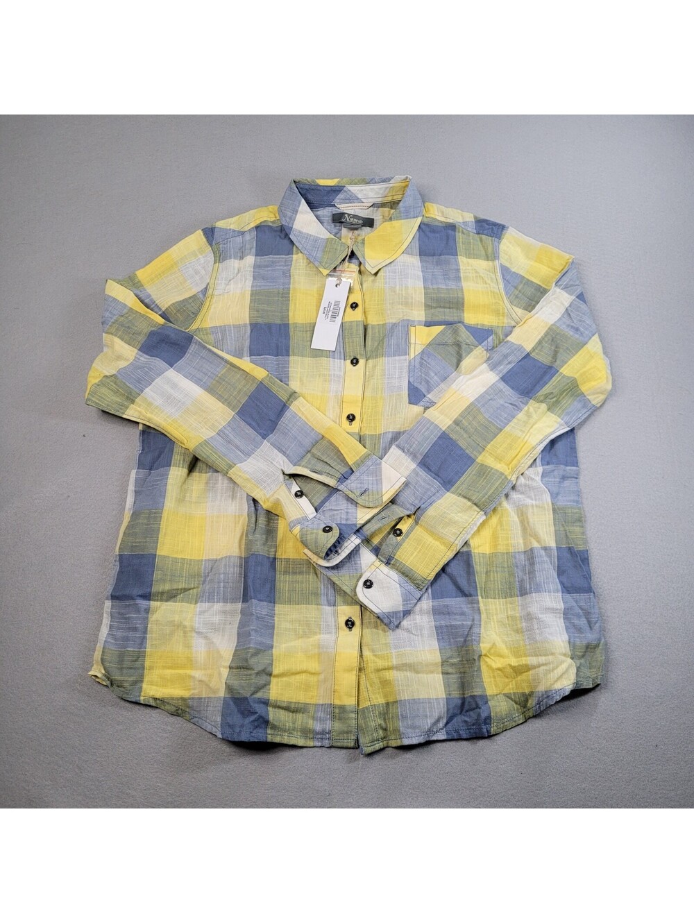 Natural Reflections Shirt Womens L Blue Plaid Cotton Long Sleeve Button Up NWT